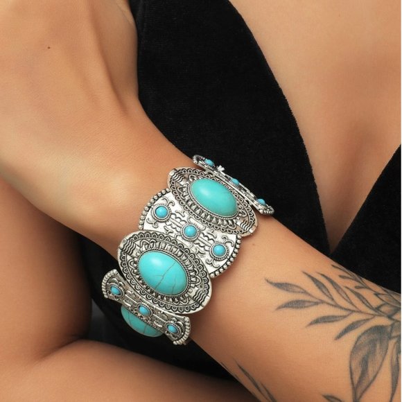 Jewelry - Vintage  Faux Turquoise Wide Bracelet